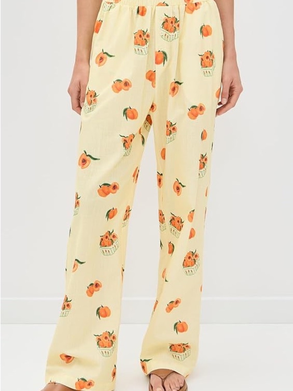 Bailey Rose Butter Yellow Peach-Print Wide-Leg Lounge Pull on Pants NWOT - Picture 2 of 13